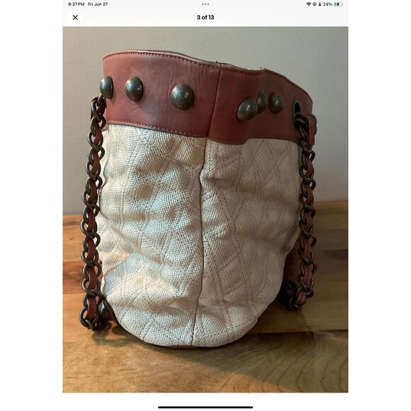 Betsey Johnson TisketTasket Rose Chain Basket Stud Purse Fabric Studded Leather - Picture 3 of 12